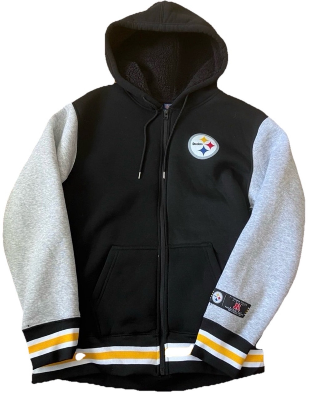 NFL Men’s Pittsburgh Steelers Zip-Up  Sherpa Lined Hoodie - Medium